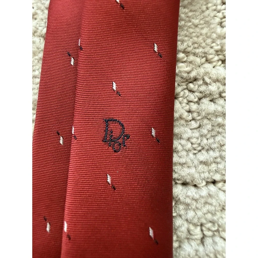 Vintage Christian Dior Lot Skinny Logo Necktie Men's Burgundy Designer Tie 80s